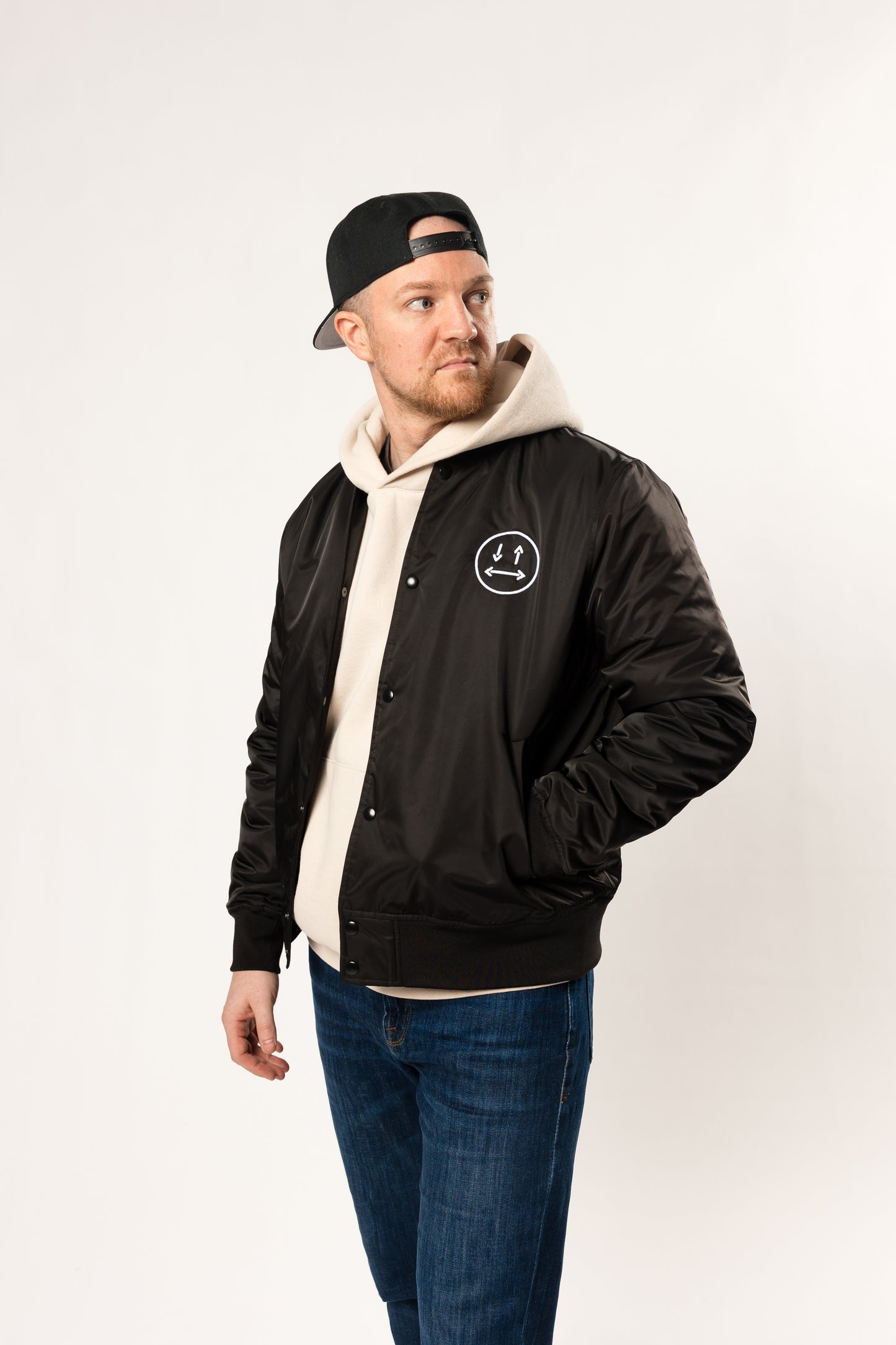 black and white two-faced stadium jacket