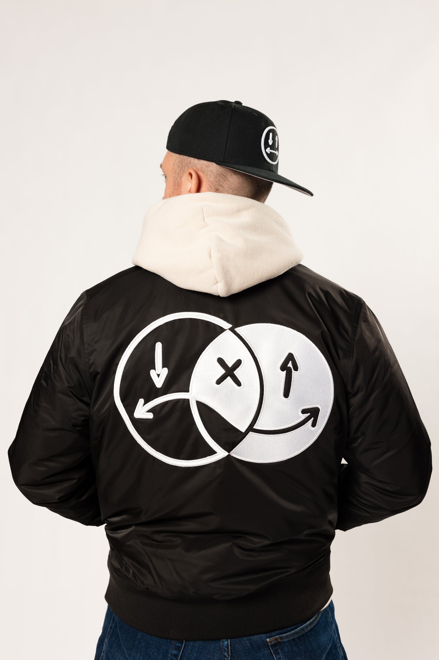 black and white two-faced stadium jacket