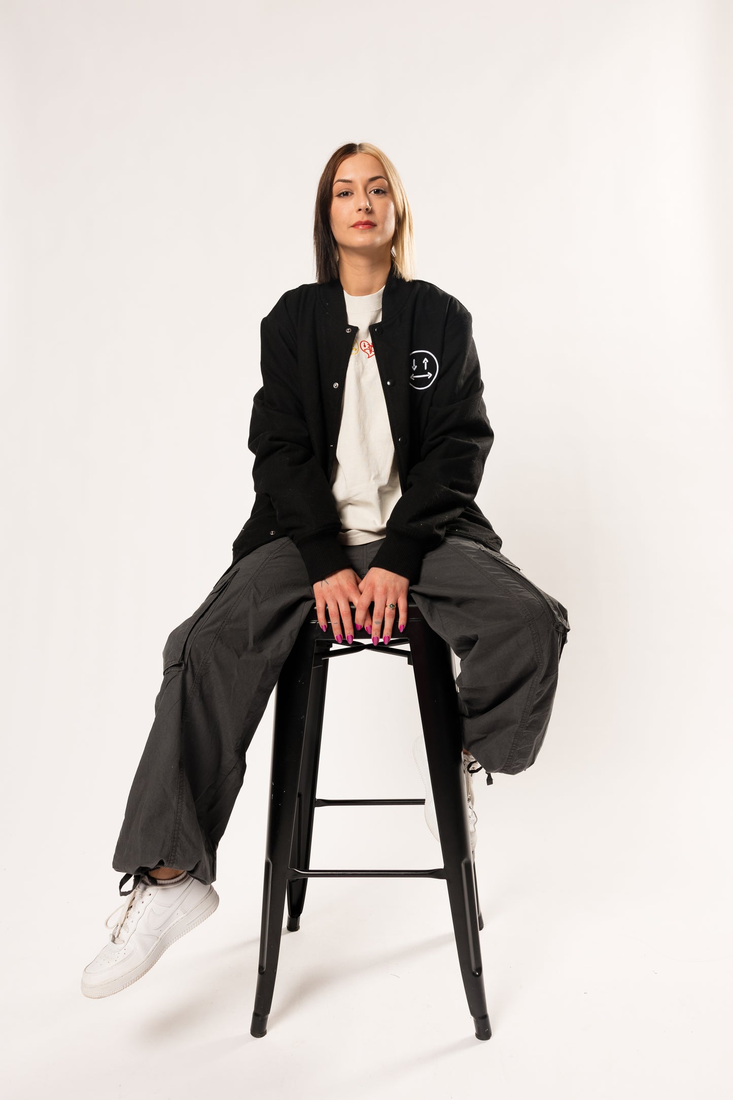 black and white two-faced stadium jacket