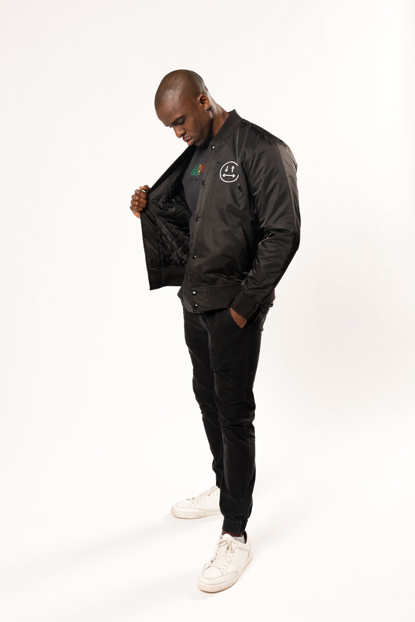 black and white two-faced stadium jacket