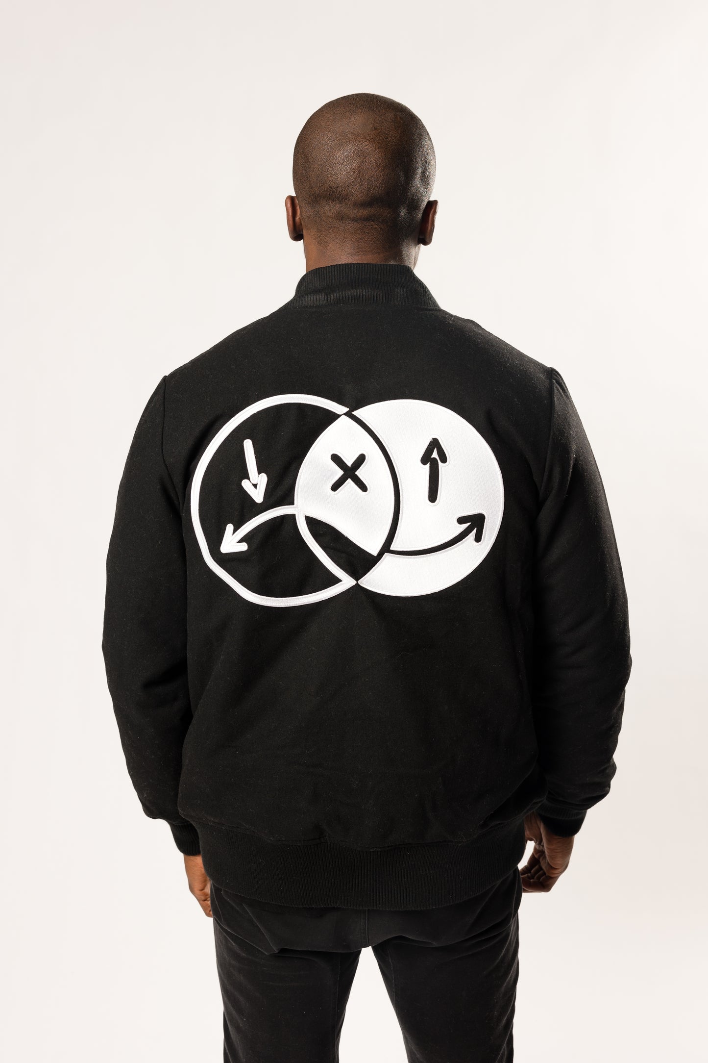 black and white two-faced stadium jacket