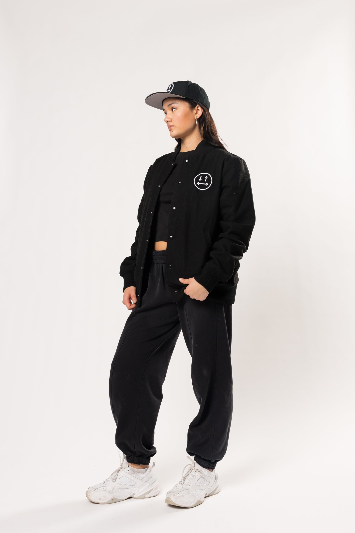 black and white two-faced stadium jacket