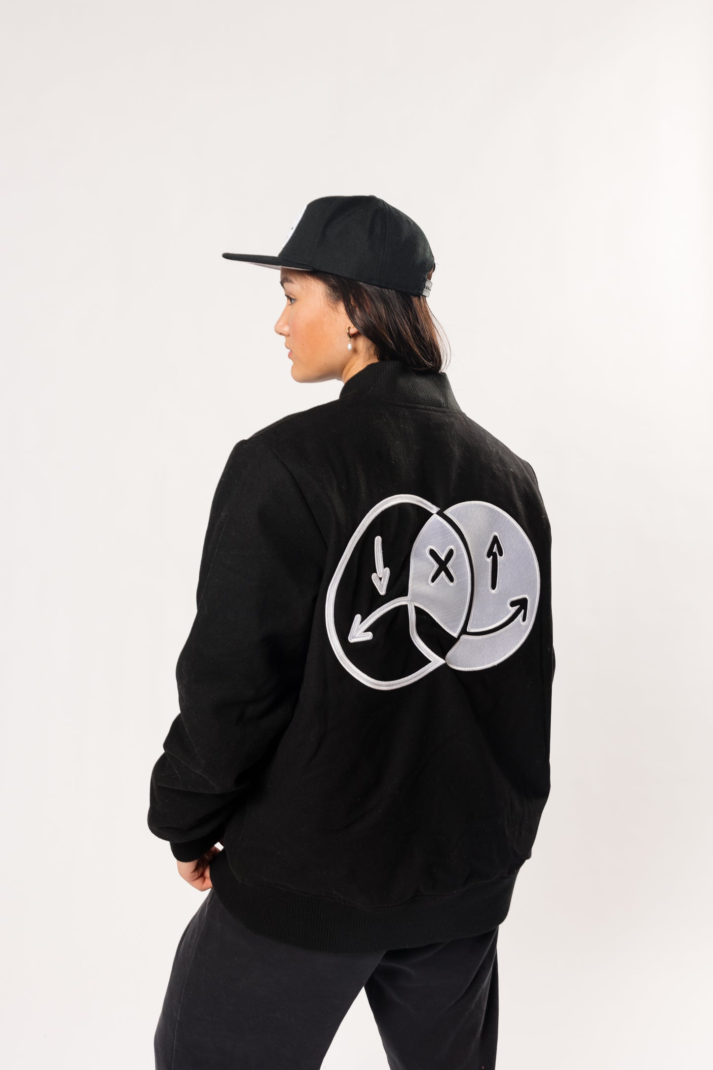 black and white two-faced stadium jacket