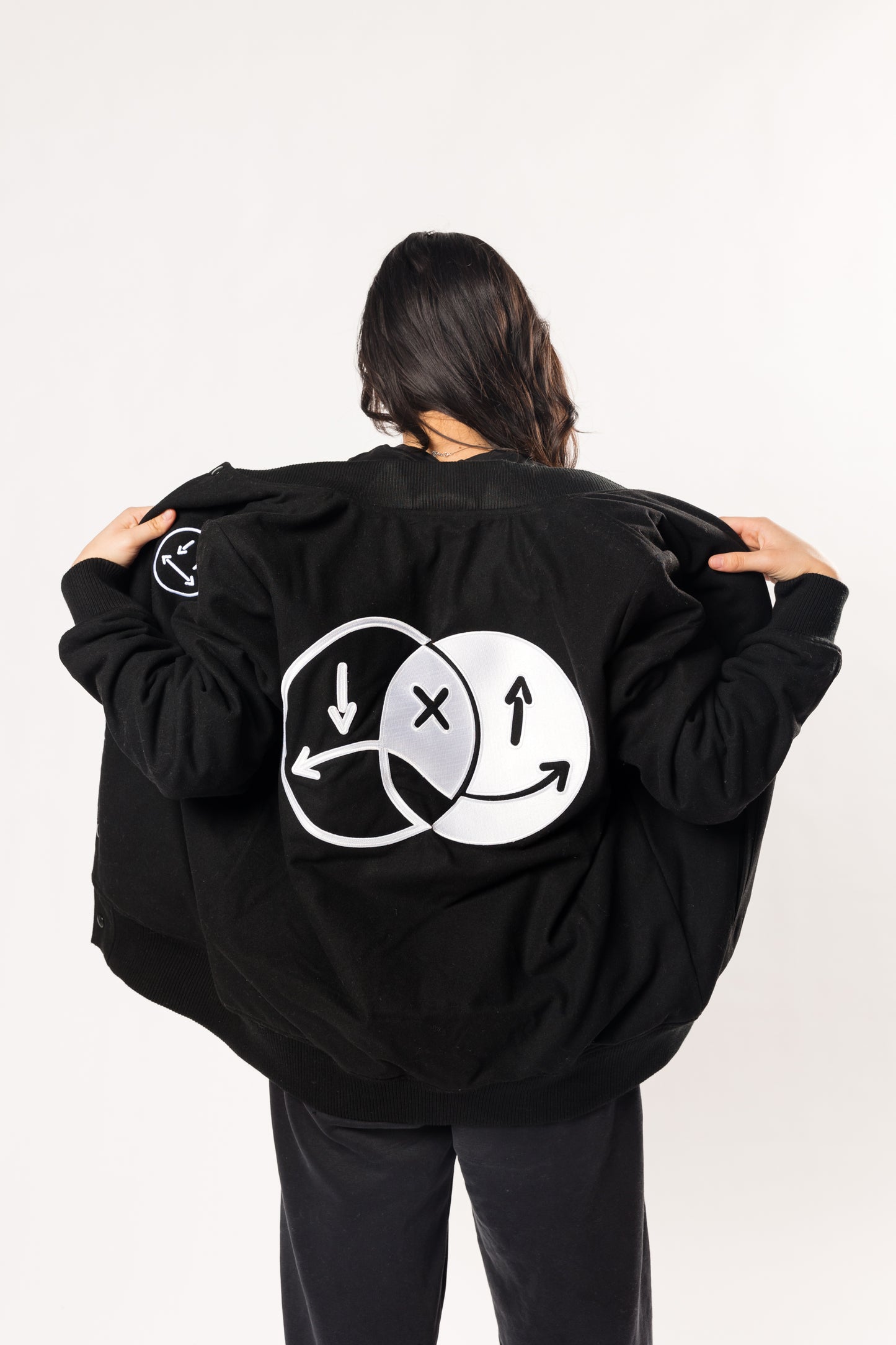 black and white two-faced stadium jacket