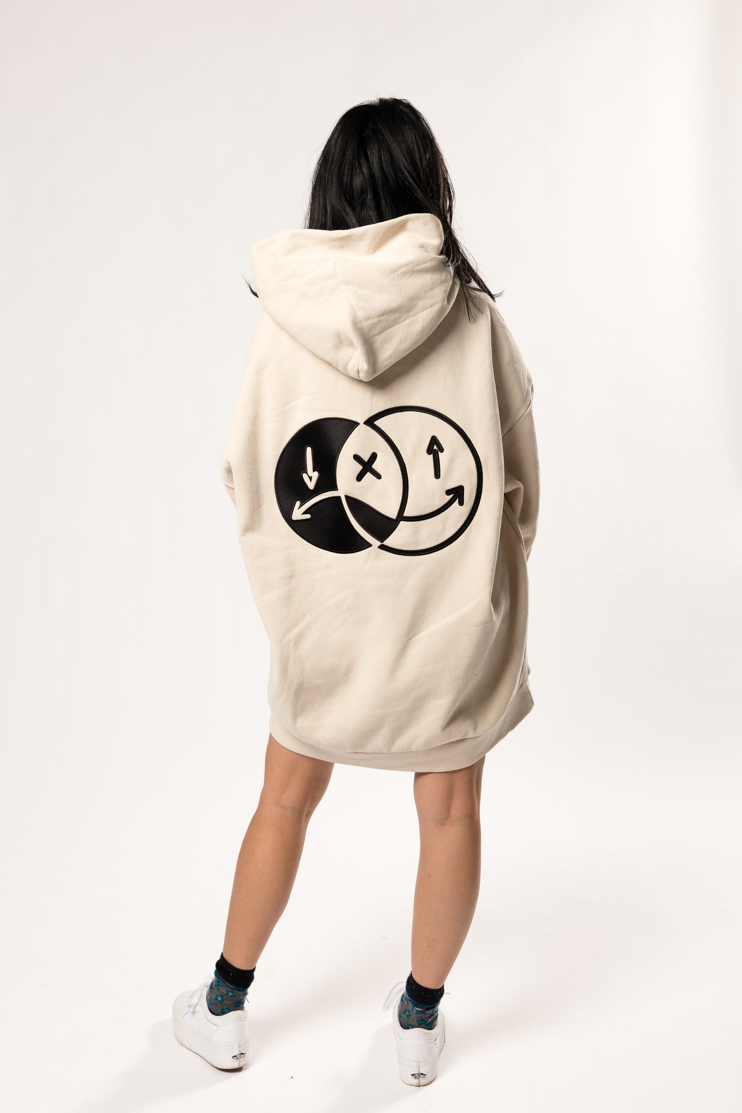 face to face ying yang black and cream hoodie