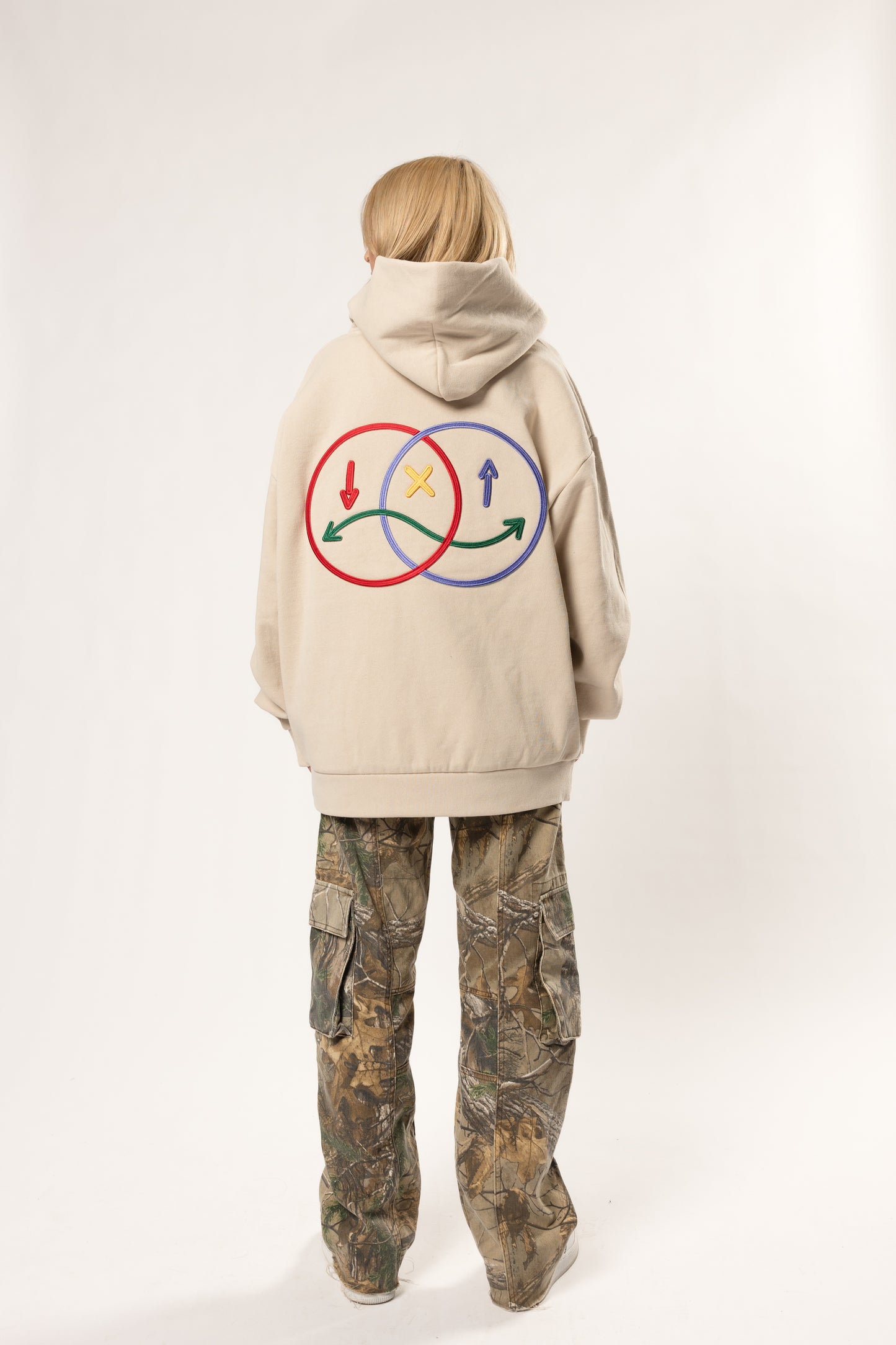 face to face ying yang cream and color hoodie