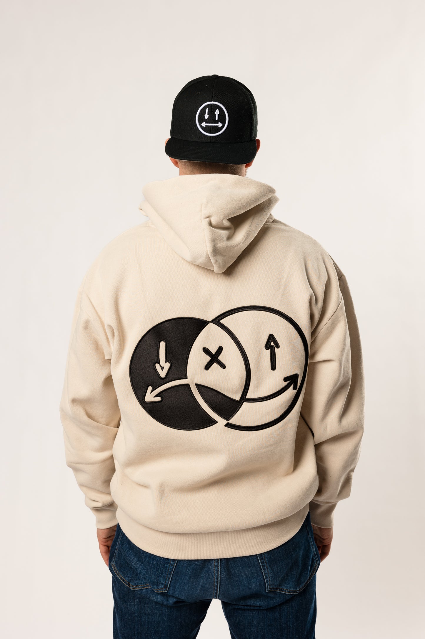 face to face ying yang black and cream hoodie