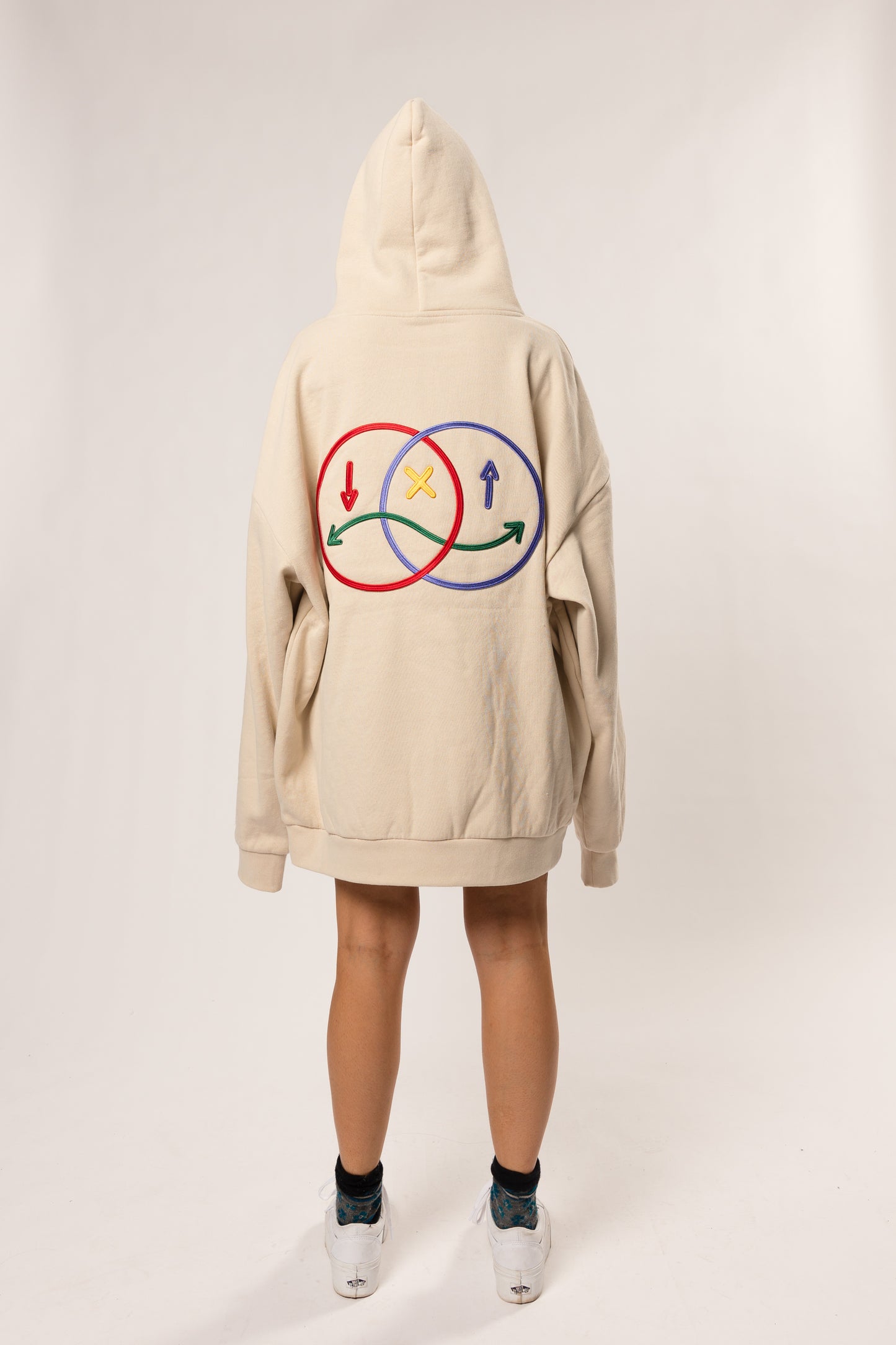 face to face ying yang cream and color hoodie