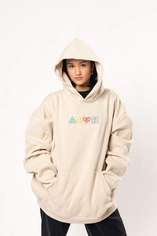 piece by piece cream and colored hoodie