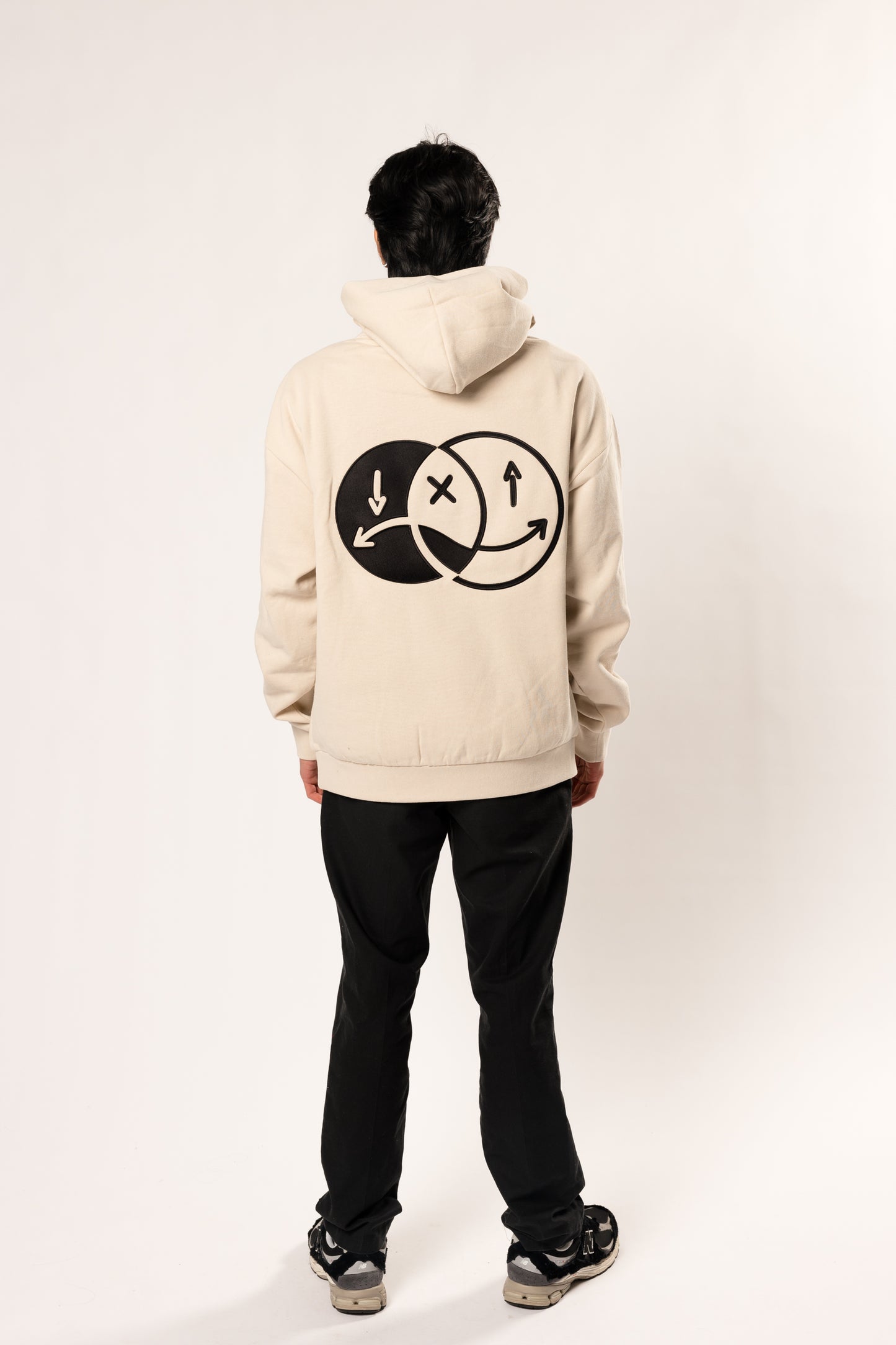 face to face ying yang black and cream hoodie